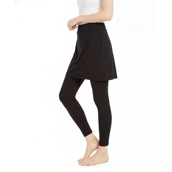 NWT Eileen Fisher Skirted Ankle Legging in Black Viscose Jersey Pull-on Pants M - Picture 2 of 5